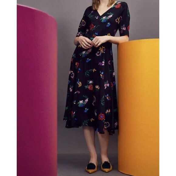 Novis Womens Silk Dress Size 8 Novelty Print Floral Runway Made In USA - Picture 1 of 14